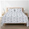 H HANSEL HOME Set di lenzuola in microfibra spazzolata, lenzuolo con angoli regolabile altezza 30 cm, lenzuolo di sopra e federe, per letto da 180 cm, 4 pezzi, 180 x 190/200 cm, motivo: foglie blu