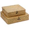 SUMNACON 2 cestini in rattan naturale con coperchio, fatti a mano, per cucina, bagno, camera da letto, grandi e piccoli (rettangolari, marrone chiaro)