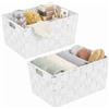 OCEANO Set 2 Cestini Portaoggetti Intrecciati con Maniglie 30x20x15 cm Scatole Organizer Rettangolari per Bagno Trucchi Scrivania Armadio Ceste Salvaspazio in Tessuto (Bianco)
