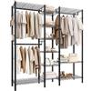 AQRA Appendiabiti da Terra Metallico, Armadio Aperto Cabina Componibile | 3 aste per abiti, ganci laterali, portata massima 372kg, dimensioni 144×42×193cm