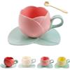 Generic Tazza a tulipano, tazza ceramica rosa, gialla, beige, rossa, con cucchiaio
