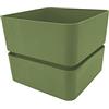 Tecnokit Tera vaso quadrato piccolo Veleta cm 12x12x11h in polietilene con sottovaso incluso, vasetto da arredo di design per interno ed esterno (OLIVE (verde))