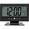 Tomedny Sveglia, display LCD, orologio da scrivania digitale, sensore sonoro con calendario e display della temperatura, alimentato a batteria, per comodino della camera da letto (Black)