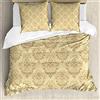 ABAKUHAUS Beige Set Copripiumino, Antique Pizzo Floreale, Arredamento del Letto, 3 Pezzi con 2 Federe Cuscini, 155 x 200 cm - 80 x 80 cm, Beige