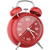 Yumyolk Sveglia Classica Vintage Forte, Sveglia da Comodino analogica a Doppia Campana Silenziosa Sveglia Analogica Senza Ticchettio per Bambini Adulti rosso
