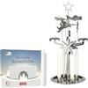 BRUBAKER Carillon Luminoso con Set di 12 Candeline Piramidali Bianche - Portacandele in Metallo con Angeli, Argento - Piramide da Tavolo Girevole per Candele da Tè - Decorazioni di Natale