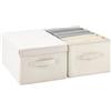 Pomodee Set di 2 Scatole in Lino Pieghevoli con Coperchio e Maniglie,Contenitori Rigidi per Armadio-Organizzatori Salvaspazio per Vestiti,Biancheria e Coperte,per Camera e Scaffali,47x28x21 cm,Bianco