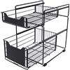 TFGXUE Organizzatore per cucina, cassetti per mobile sottolavello, organizzatore per mobile base con 2 ripiani in nero, scaffale per mobile da cucina, organizzatori per cucina mobile base scaffale per