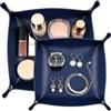 SZJFYMQ 2PCS Vassoio Portaoggetti In Pelle PU,Vassoio Organizer in Vera Pelle - Pratico Contenitore per Portafogli, Telefoni Cellulari e Attrezzature per Ufficio-15 * 15CM-20 * 20CM (blu)