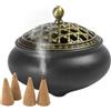 FARYODI Vaso per incenso in ceramica vintage, coperchio in metallo e supporto per bastoncini refrattari, rotondo in porcellana cinese per camera da letto, soggiorno, ufficio, yoga e meditazione