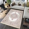 TAPISO Victoria Tappeto con Frange Antiscivolo Lavabile Pelo Corto per Soggiorno Camera Letto Salotto Sala Design Tradizionale Moderno Crema Rosetta Multicolore 140 x 200 cm