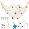 PIWOSGOL Rete Da Pesca 100 X 200Cm Conchiglie Decorative Natura Rete Pesca Decorazione con Conchiglie,con 6 Decorativi Marini per Decorazione Stile Mediterraneo in Salotti Famiglia Camere Letto