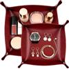 SZJFYMQ Vassoio Portaoggetti In Pelle PU, 2PCS svuotati tascabili in pelle PU,Vassoio Organizer in Vera Pelle - Pratico Contenitore per Portafogli, Telefoni Cellulari e Attrezzature per Ufficio-rosso