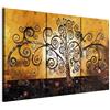 B&D XXL - Quadro Albero della vita Klimt 120x80 cm 3 Pezzi - Stampa su Tela Strutturata XXL Grande - Quadri Moderni Componibili Camera da Letto Matrimoniale - Stampe da Parete Arte - a-A-0106-b-f