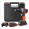 BLACK + DECKER Black+Decker Trapano avvitatore a percussione a batteria con 2 batterie 18V e valigetta BCD003C2K