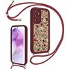 Vxinvnoi Cover Cordino per Samsung Galaxy A55 5G, Aesthetic Fiori Disegni Ragazze Custodia con Corda Collana Tracolla Laccio, Sottile Silicone TPU Antiurto Protettiva Case per Samsung A55, Bordeaux