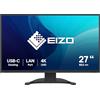 EIZO FlexScan EV2740X-BK - Monitor da 68,5 cm (27 pollici) (USB-C (94 W PD), DisplayPort, HDMI, hub USB, RJ-45 LAN, switch KVM, tempo di risposta 5 ms, 3840 x 2160 (4K UHD), nero
