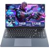 MASNIESKI 16 PC Portatile Core i5 8210Y processore fino 3,6GHz, Win 11 Notebook 16GB RAM SSD 512GB, Laptop Schermo 1200P IPS, Computer portatile porte RJ45 USB 3.0 BT5.0 Tastierino Numerico Retroilluminato
