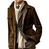 Bauzuoyo - Cappotto da uomo, giacca invernale, con chiusura a bottoni e tasche multiple, autunno e inverno, giacca calda, in pelle scamosciata, lunga, giacca da tempo libero, caffè, L