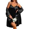 Ekouaer Abito da donna in raso con camicia da notte sexy Set vestaglia in due pezzi Babydoll Sleepwear Nero XL
