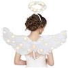 Ptesuply Ali d'Angelo, Ali d'Angelo Illuminate e Aureola, con Luci LED, 3 modalità di Illuminazione, Costume da Angelo Bianco, per Halloween, Natale, Cosplay, Feste (Colore Caldo, Medio)