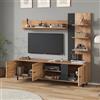 VIVCA Set da parete per TV, 187,5 x 40 x 167 cm, con vetrina, pannello multimediale con scaffale, set di mobili da soggiorno con 3 armadi, mensole aperte, parete per soggiorno, TV fino a 80, colore