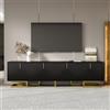 WASAGA Mobile TV con ante strutturate, 160 x 38 x 44,5 cm, con cassetti, maniglie dorate e piedi dorati (nero e 160 cm)