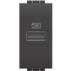 Bticino L4191A Caricatore USB con un ingresso tipo A, da installare nella placca Livinglight, per ricaricare dispositivi elettronici fino a 15W, 1 modulo, antracite