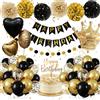 Almaxi Decorazioni Compleanno Nero Oro,Addobbi Compleanno Donna Uomo con Striscione Happy Birthday Decorazioni,Palloncini Compleanno Nero e Oro - Corona e Cuore,Decorazione Festa per Ragazzo Ragazza Bambino