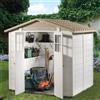 GAROFALO Casetta da giardino in PVC beige 1.8 x 2.2 m, superficie esterna 3.98 m² e spessore parete 20 mm, con pavimento porta a due ante, GAROFALO Tuscnay EVO L