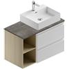 Leroy Merlin Mobile da bagno sospeso Pull L 90 x H 56 x P 46 cm bianco e rovere naturale, 2 vani a giorno a destra,completo di top in finitura pietra grey lavabo non incluso