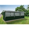 SAPIL Chiosco in acciaio verde 2.7 x 7.7 m, superficie esterna 21.39 m² e spessore parete 60 mm, senza pavimento porta a due ante, SAPIL Cuba+