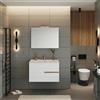 Leroy Merlin Composizione Eva 80 cm, con due cassetti, rovere naturale e Bianco Lucido, lavabo in ceramica, specchiera e lampada LED
