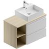 Leroy Merlin Mobile da bagno sospeso Pull L 90 x H 56 x P 46 cm bianco e rovere naturale, 2 vani a giorno a destra, lavabo non incluso