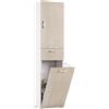 TERRANEO Mobile lavanderia con cesto portabiancheria 1 cassetto 2 ante in truciolare bianco anta rovere P 32 x L 45 x H 195 cm
