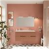 Leroy Merlin Mobile bagno Eva 120 cm, completo di lavabo in ceramica con due vasche e specchio a filo con Led, 2 cassetti rovere Moka e mattone cannettat