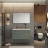 Leroy Merlin Mobile bagno Eva 100 cm, completo di lavabo in ceramica e specchio a filo con Led, 2 cassetti rovere naturale e verde salvia cannettato.