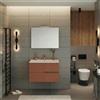 Leroy Merlin Mobile bagno Eva 80 cm, completo di lavabo in ceramica e specchio a filo con Led, 2 cassetti rovere moka e mattone cannettato.