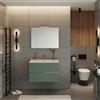 Leroy Merlin Mobile bagno Eva 80 cm, completo di lavabo in ceramica e specchio a filo con Led, 2 cassetti rovere naturale e verde salvia cannettato.