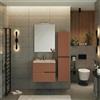 Leroy Merlin Mobile bagno Eva 60 cm, completo di lavabo in ceramica e specchio a filo con Led, 2 cassetti rovere moka e mattone cannettato.