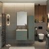 Leroy Merlin Mobile bagno Eva 60 cm, completo di lavabo in ceramica e specchio a filo con Led, 2 cassetti rovere naturale e verde salvia cannettato.