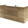 SENSEA Mobile da bagno sospeso sotto lavabo L 135 x H 64 x P 35 cm rovere miele, 2 cassetti 1 anta con cassetto Apertura push-pull SENSEA Neo, Maniglie acquistabili separatamente