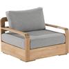 NATERIAL Poltrona da giardino con cuscino grigio e braccioli Baelo NATERIAL, struttura in teak marrone seduta in teak grigio, L 89 x H 62 x P 79 cm