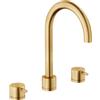 HUBER Rubinetto per lavabo Tayrona HUBER 3 fori con getto laminare cristallino, oro satinato H26 cm