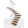 Iris Scala a rampa 2/4 di giro Vida, larghezza 60 cm, struttura in acciaio bianco, gradini in legno faggio, colore noce