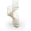 Iris Scala a chiocciola a base tonda Luna IRIS, larghezza 120 cm, struttura in acciaio bianco, gradini in legno faggio, colore faggio