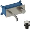 SANYCCES Rubinetto per lavabo da incasso a parete LOOP14 cromato satinato con piletta e placchetta a muro