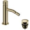 SANYCCES Rubinetto per bidet getto laminare cristallino LOOP K SANYCCES oro spazzolato con piletta