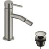 SANYCCES Rubinetto per bidet getto laminare cristallino LOOP SANYCCES argento spazzolato con piletta
