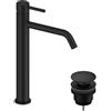 SANYCCES Rubinetto per lavabo collo alto LOOP nero spazzolato opaco SANYCCES con piletta